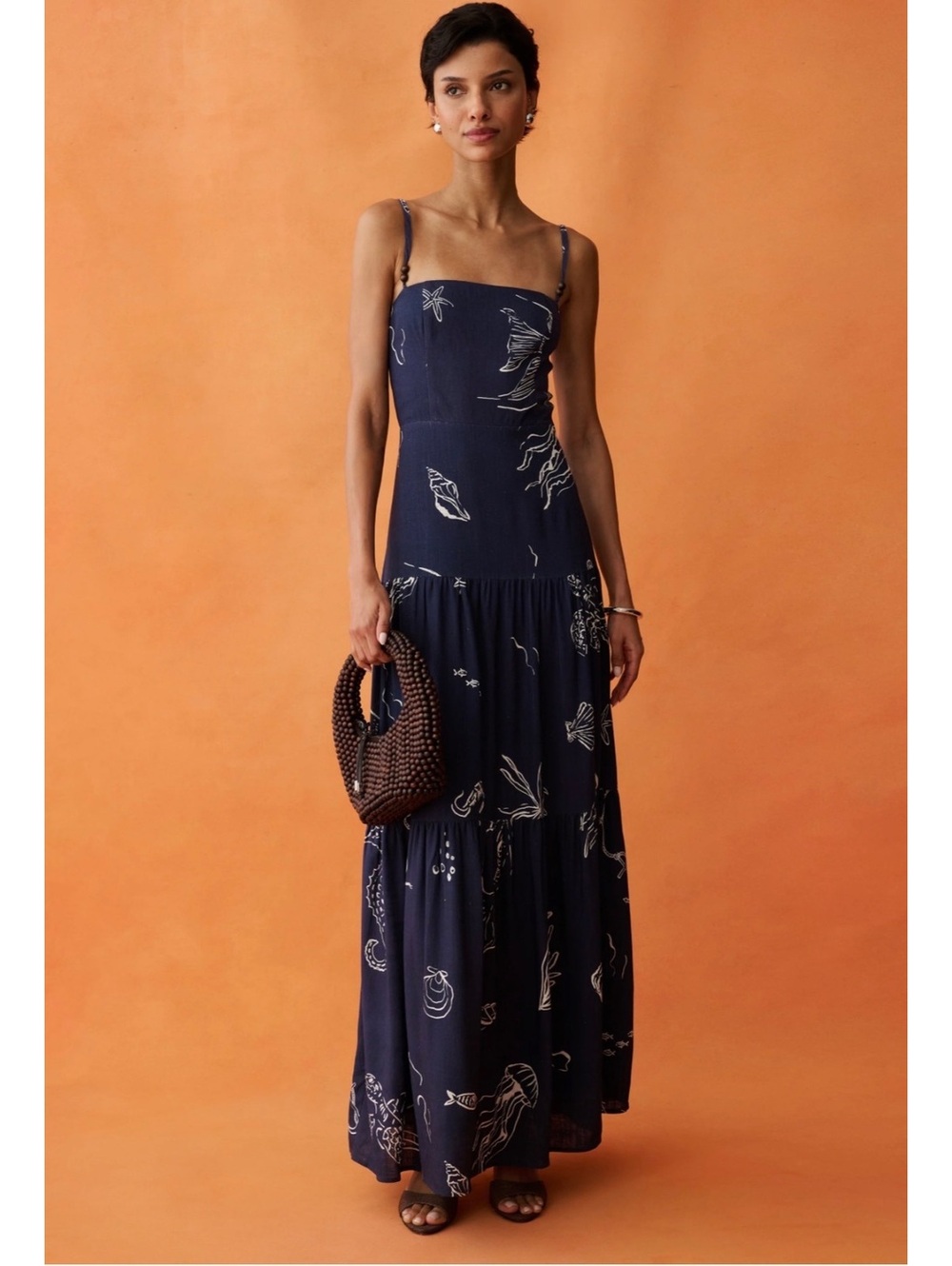 NWT ANAYA By Few Moda Zali Cascading Tiered Maxi Dress Size 4 Midnight Maritime